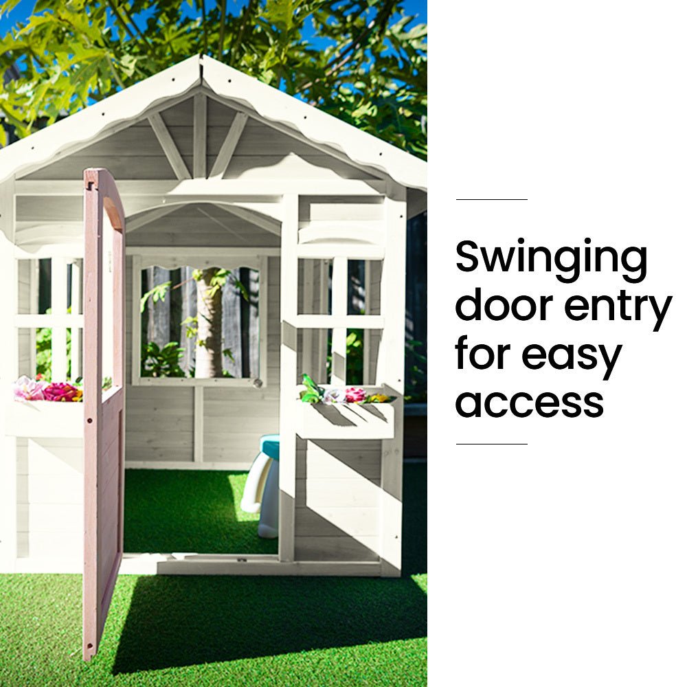 ROVO KIDS Cubby House, Wooden Outdoor DIY Timber Cottage Style Playhouse. for kids outdoor play - PlayScapes Australia