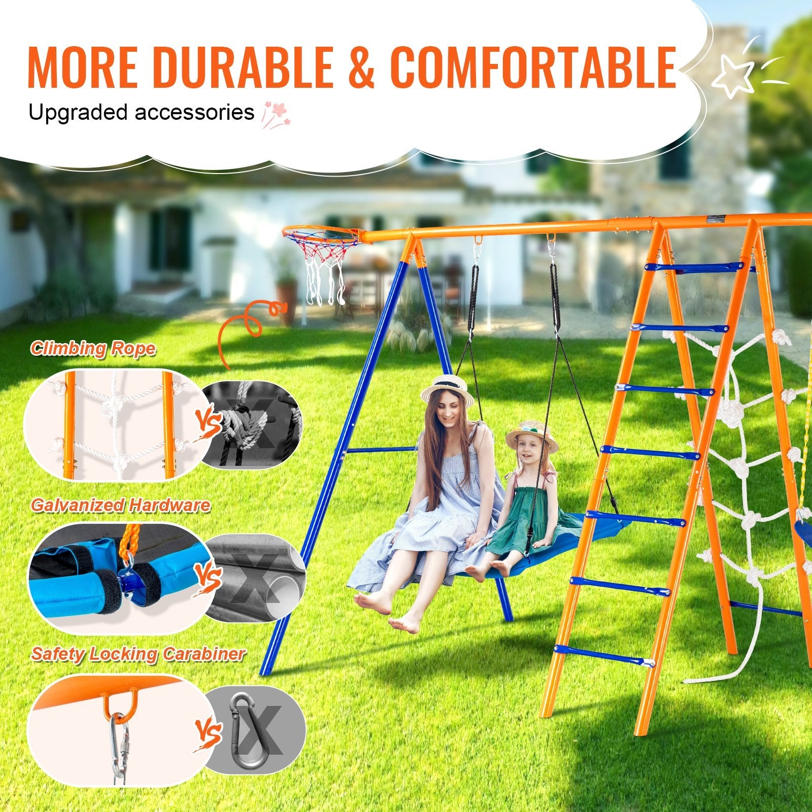 VEVOR Swing Sets for Backyard 6 in 1 Swing Set 440lbs Capacity Metal Swingset for kids outdoor play - PlayScapes Australia