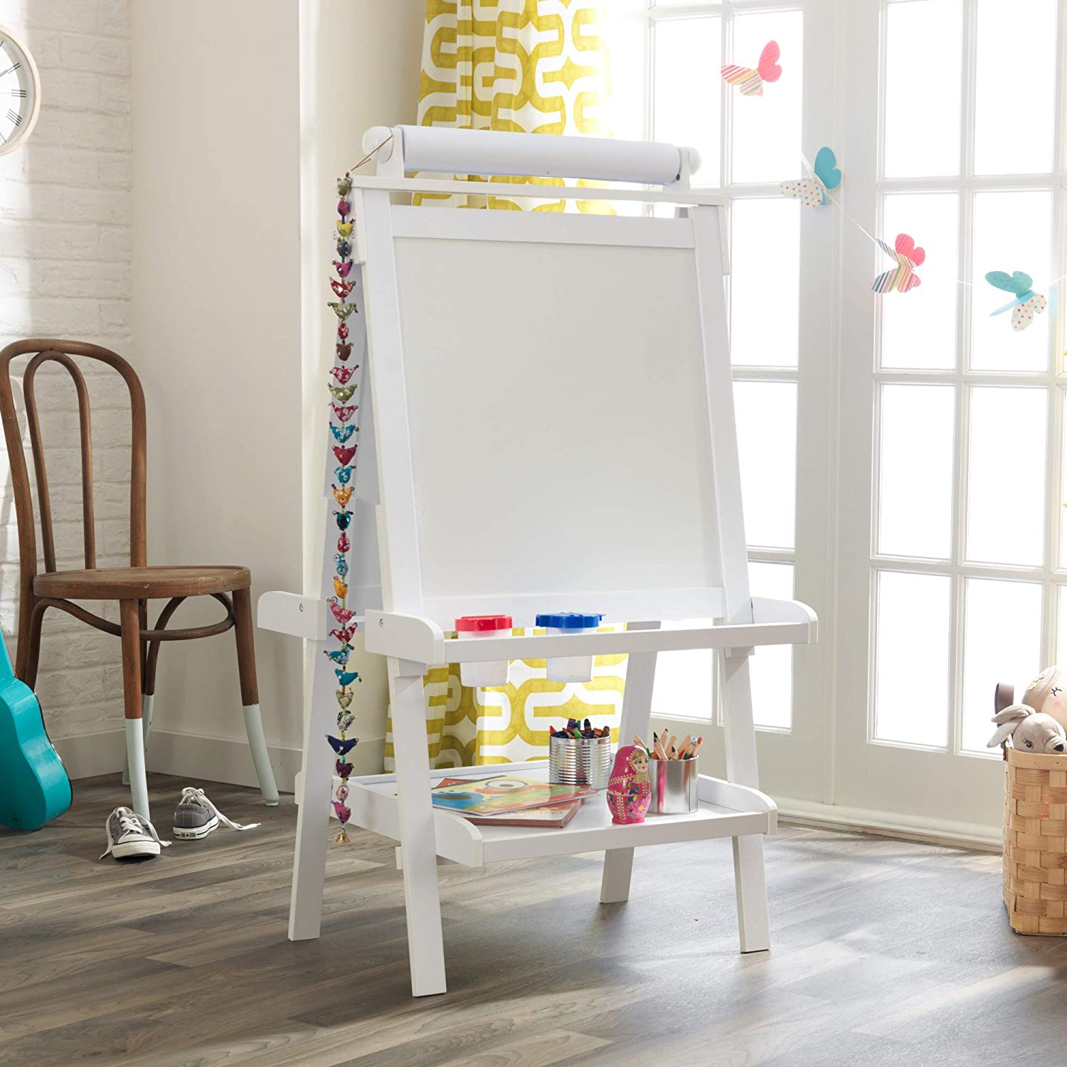 White Deluxe Wood Easel set for kids for kids outdoor play - PlayScapes Australia