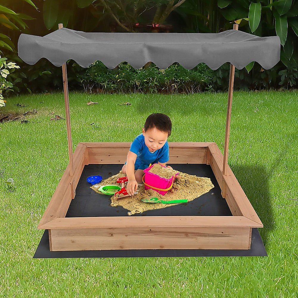 Wooden Kids Sandpit with Adjustable Canopy – Outdoor Play Sandbox for kids outdoor play - PlayScapes Australia