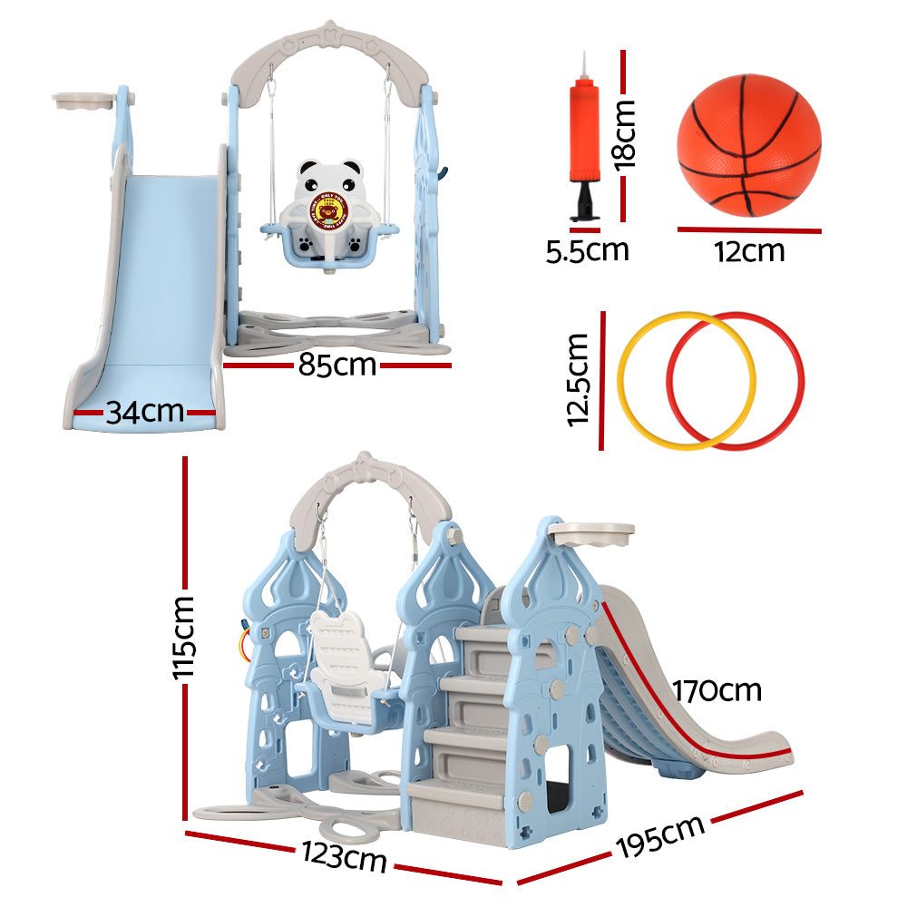 Keezi Baby Gym, Toddler Slide Swing Set & Basketball Hoop. 170cm.