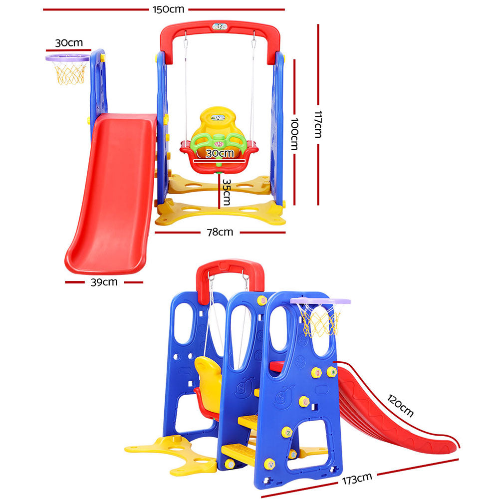 Keezi Kids Eco-Friendly, Bright Coloured, Infant, Toddler Slide Swing & Basketball Hoop Set. Playground Toys 120cm