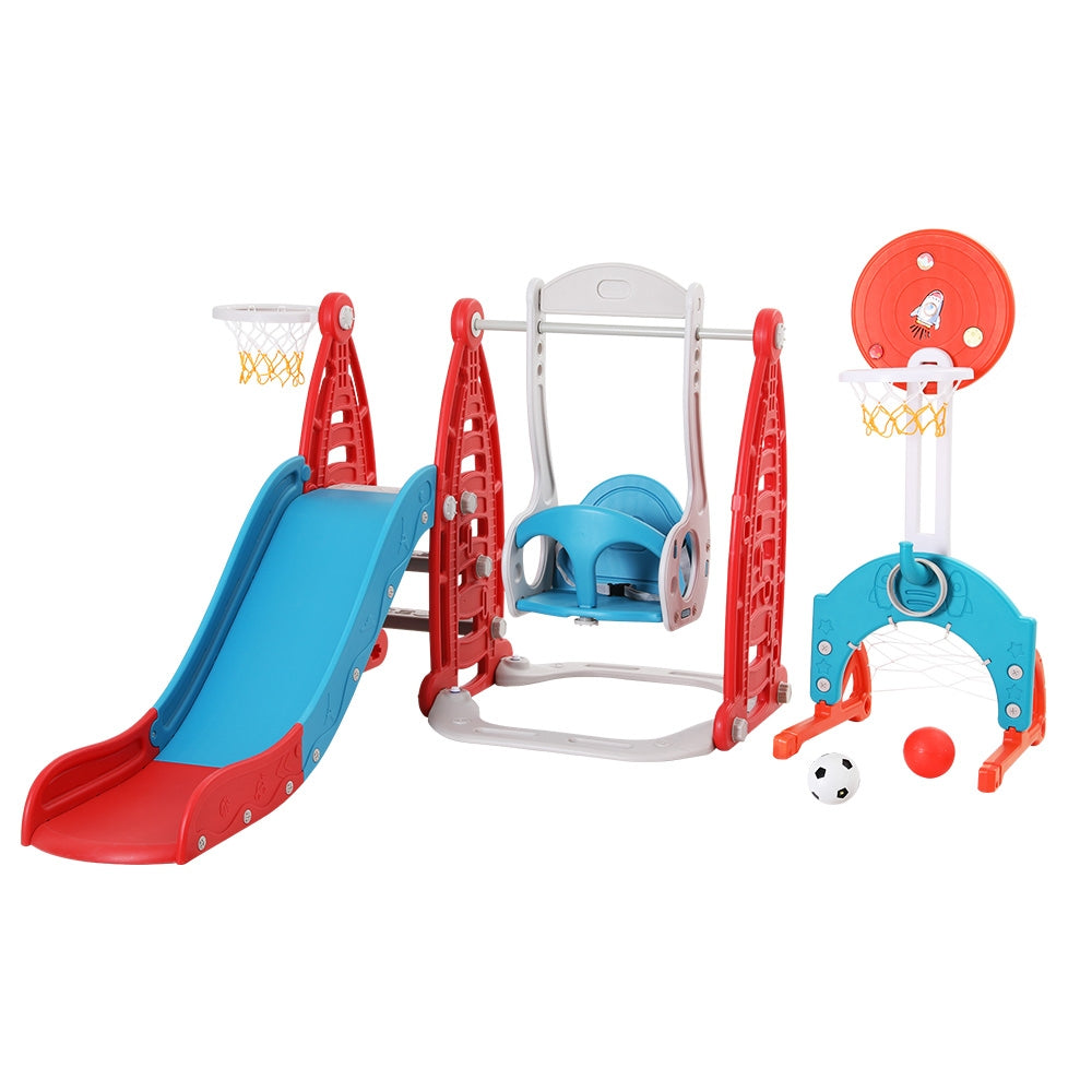 Keezi Kids Baby, Toddler Slide Swing Set & Basketball Hoop Sports Outdoor/Indoor Portable Toys. Adjustable Height.