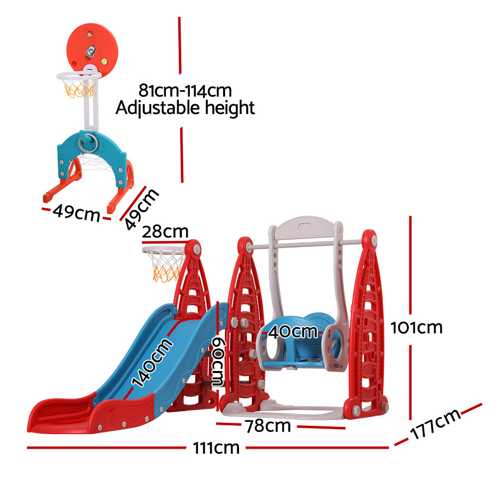 Keezi Kids Baby, Toddler Slide Swing Set & Basketball Hoop Sports Outdoor/Indoor Portable Toys. Adjustable Height.