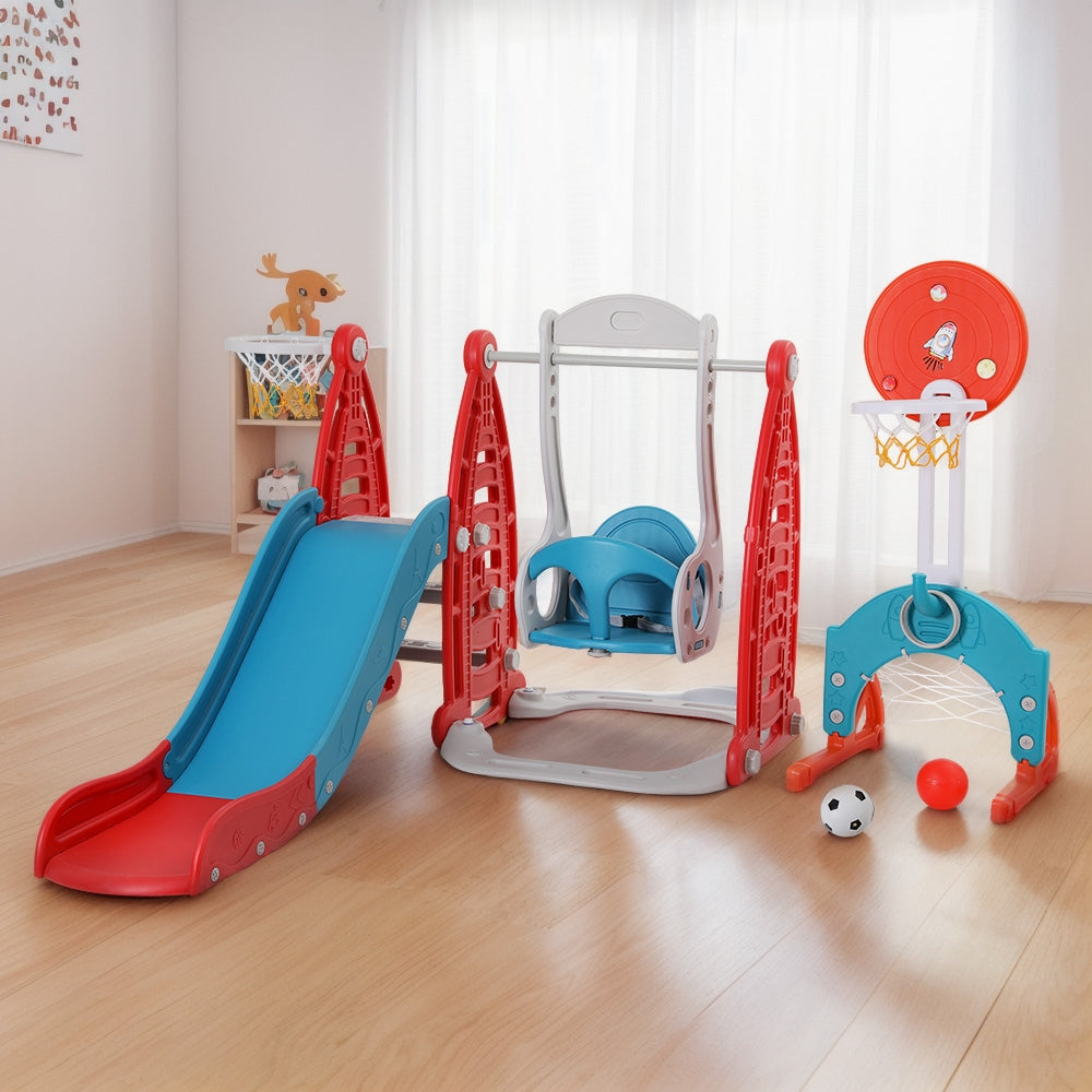 Keezi Kids Baby, Toddler Slide Swing Set & Basketball Hoop Sports Outdoor/Indoor Portable Toys. Adjustable Height.