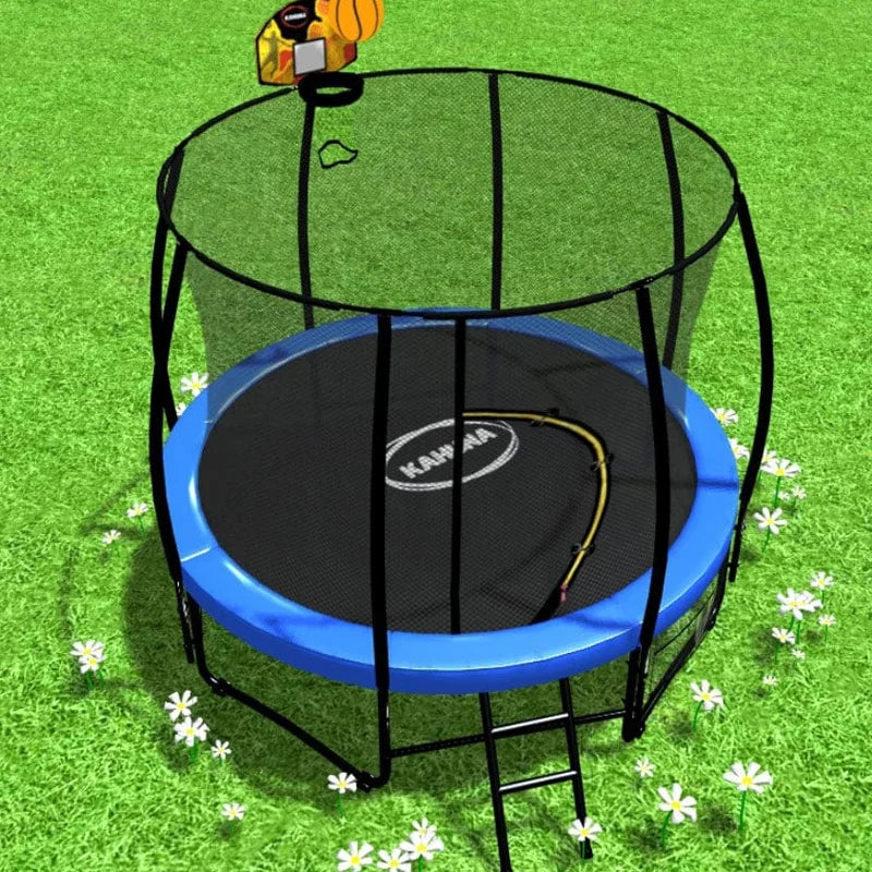 Kahuna 8ft Trampoline Safety Net Spring Pad Cover Mat Ladder Free Basketball Set