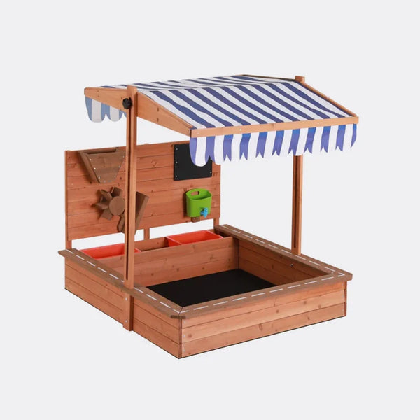 Keezi Kids Sandpit Wooden Canopy Sandbox With Cover Funnel Outdoor Toys 110cm
