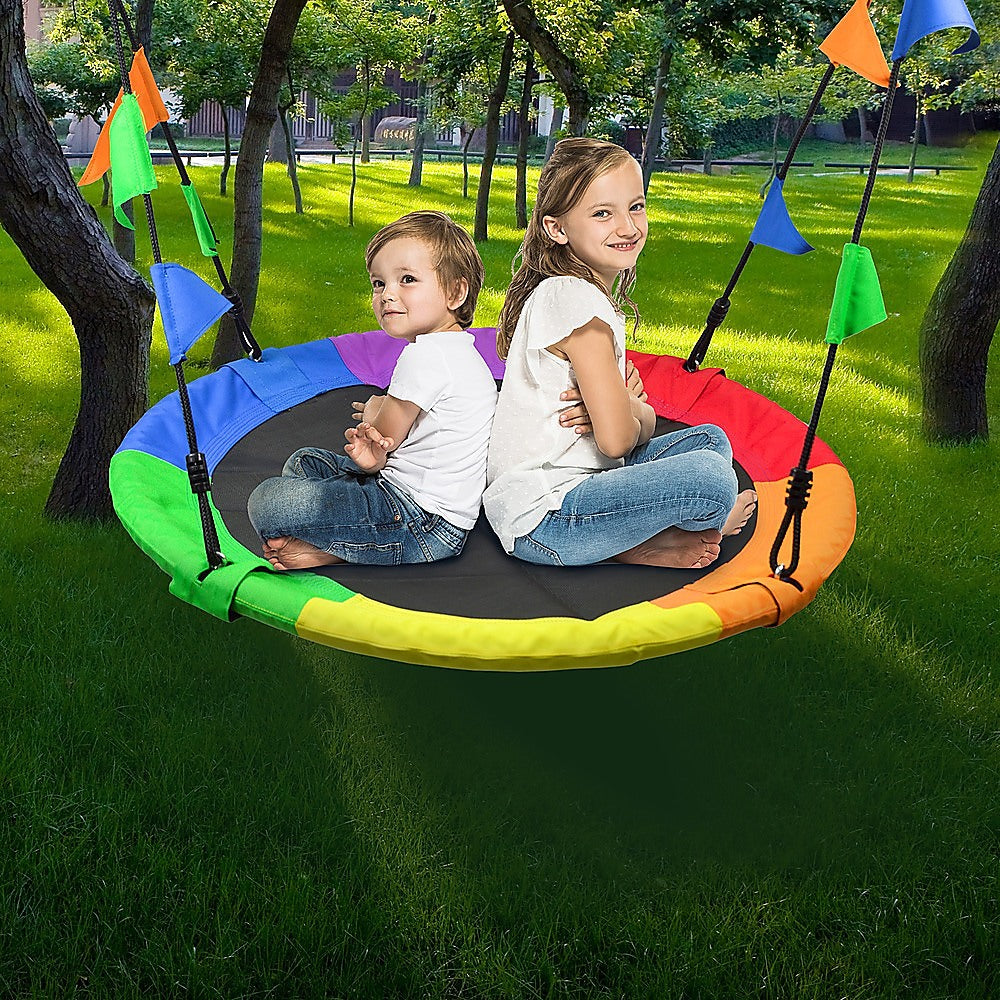 1m Tree Swing in Multi-Color Rainbow Kids Indoor/Outdoor Round Mat Saucer Swing max 220kgs
