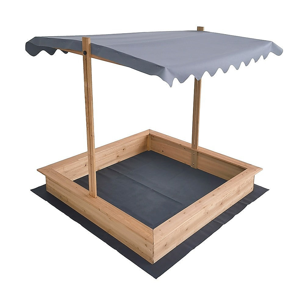 Wooden Kids Sandpit with Adjustable Canopy – Outdoor Play Sandbox