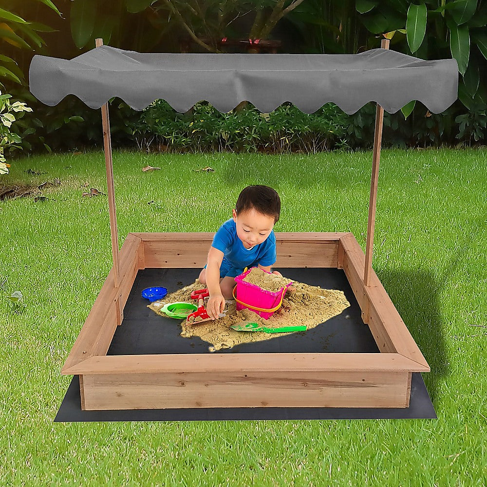 Wooden Kids Sandpit with Adjustable Canopy – Outdoor Play Sandbox