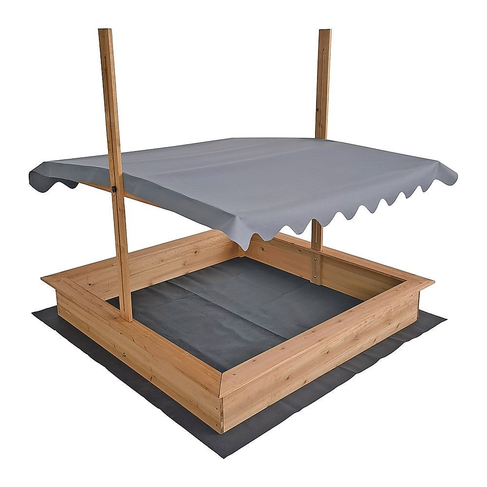 Wooden Kids Sandpit with Adjustable Canopy – Outdoor Play Sandbox