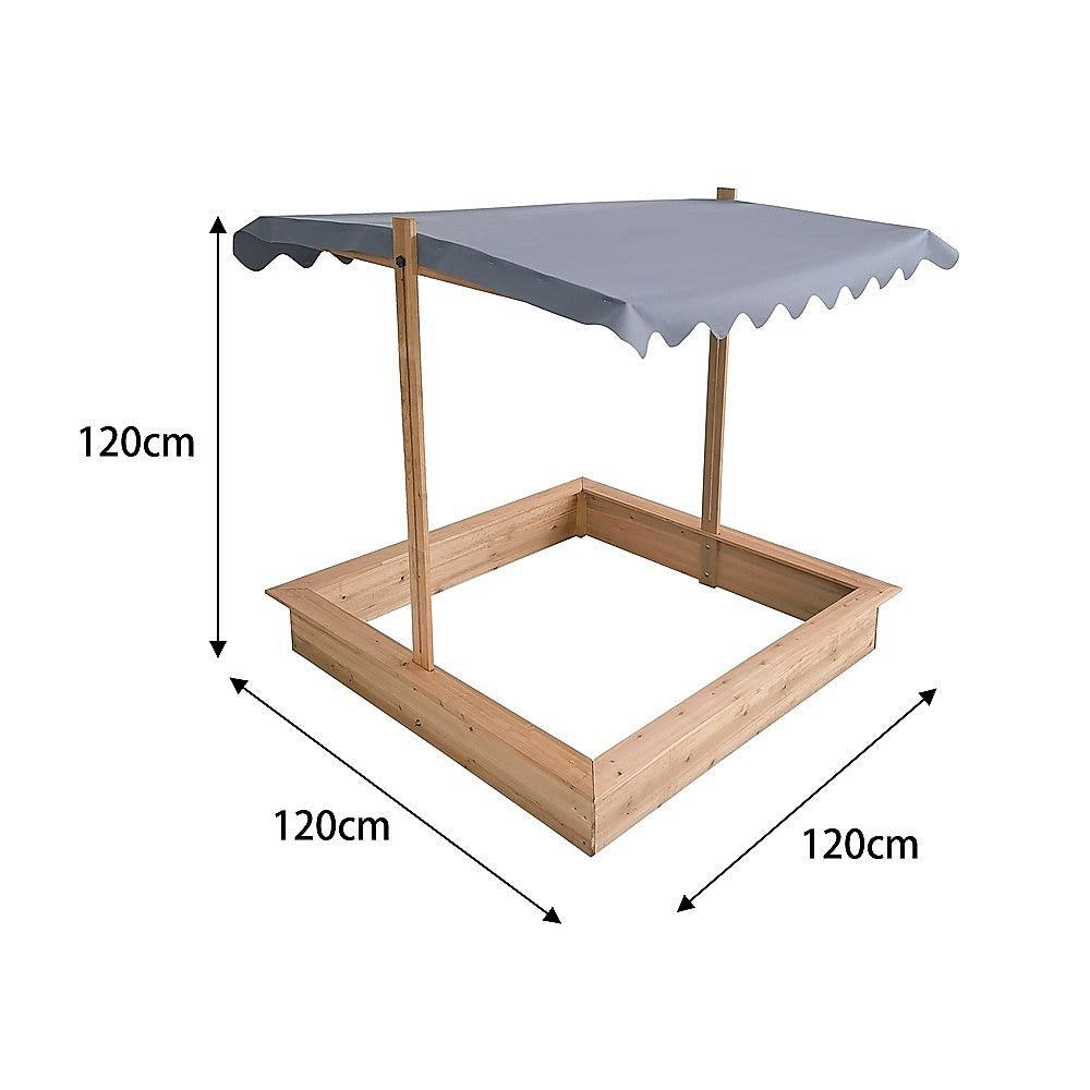 Wooden Kids Sandpit with Adjustable Canopy – Outdoor Play Sandbox