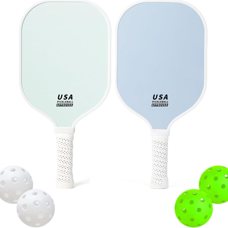 Purple Fiberglass Pickleball Paddle Set - 2 Minimalist Paddles, 4 Balls, and Carry Bag for Outdoor Play
