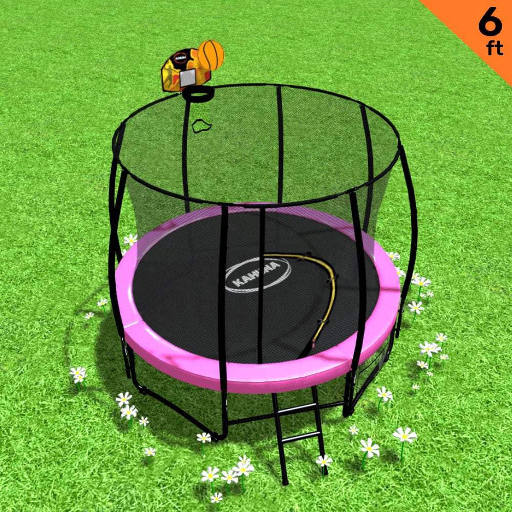 Kahuna Classic 6ft Outdoor Round Trampoline Safety Enclosure And Basketball Hoop Set - Pink for kids outdoor play - PlayScapes Australia