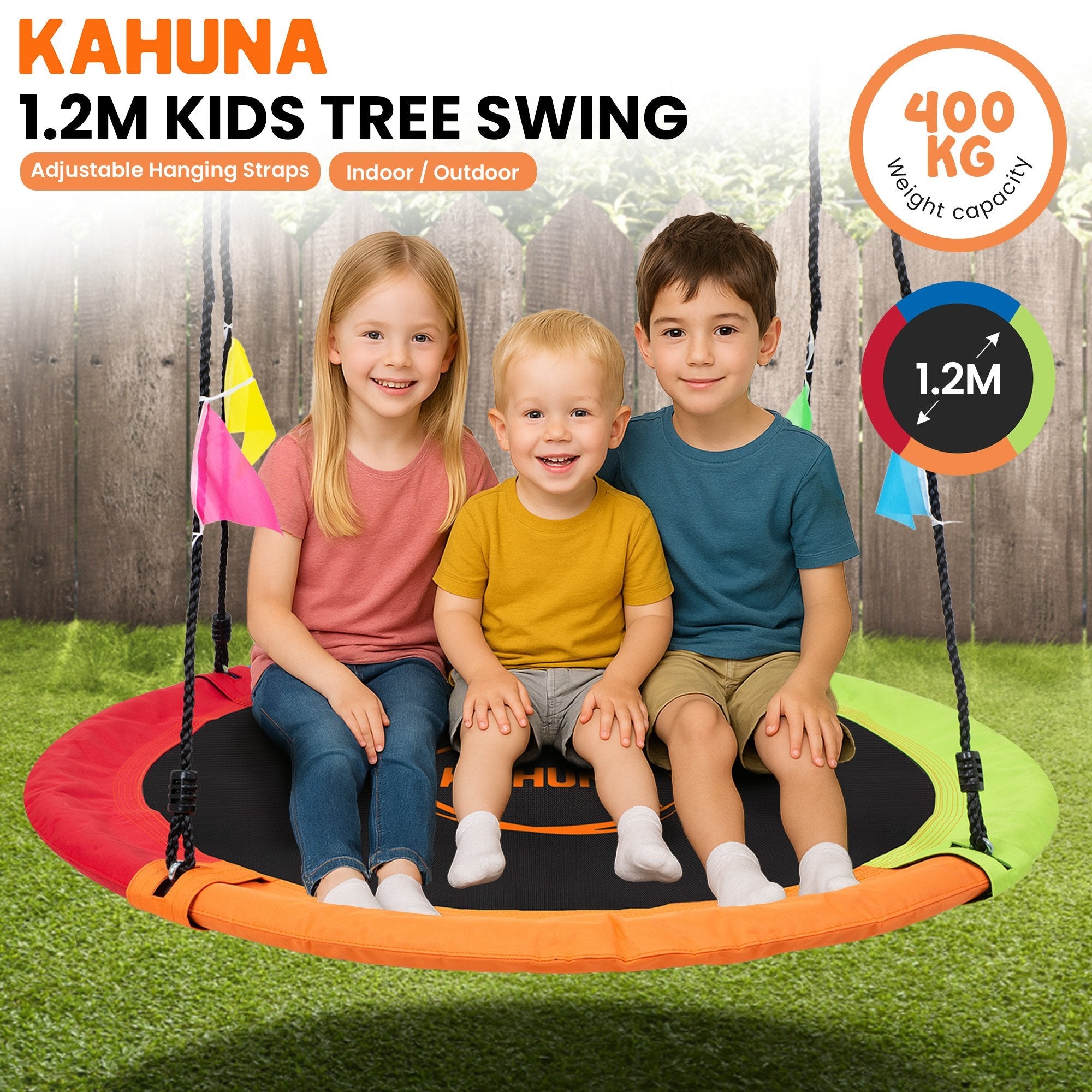 Kahuna Kids 1.2m Tree Saucer Swing Set Round 400kg With Straps Capacity Outdoor for kids outdoor play - PlayScapes Australia