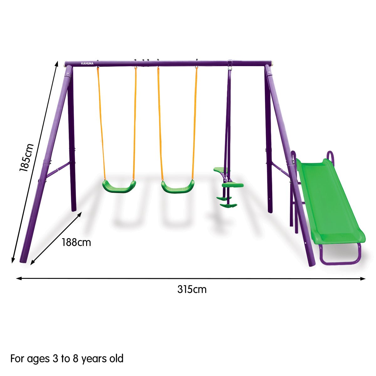 Kahuna Kids 4 - Seater Swing Set with Slide Purple Green for kids outdoor play - PlayScapes Australia