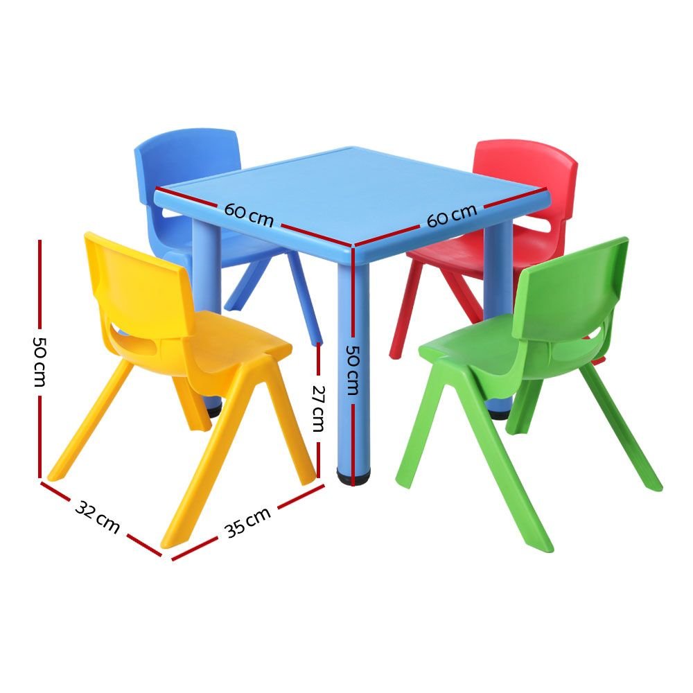 Keezi 5PCS Kids Table and Chairs Set Children Study Desk Furniture Plastic 4 Chairs for kids outdoor play - PlayScapes Australia