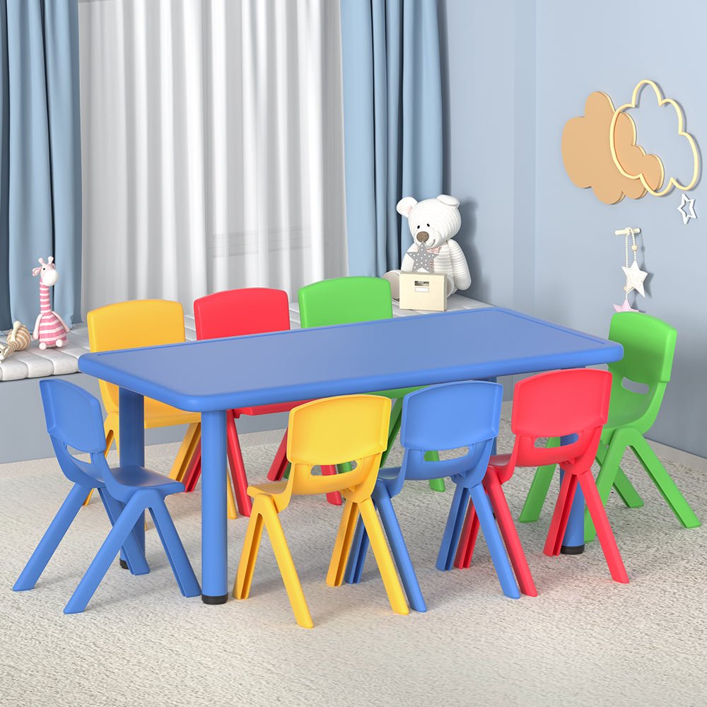 Keezi 9PCS Kids Table and Chairs Set Children Study Desk Furniture Plastic 8 Chairs for kids outdoor play - PlayScapes Australia
