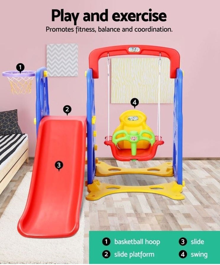 Keezi Kids Baby, Toddler Slide Swing Set & Basketball Hoop Sports Outdoor/Indoor Portable Toys. Adjustable Height. for kids outdoor play - PlayScapes Australia