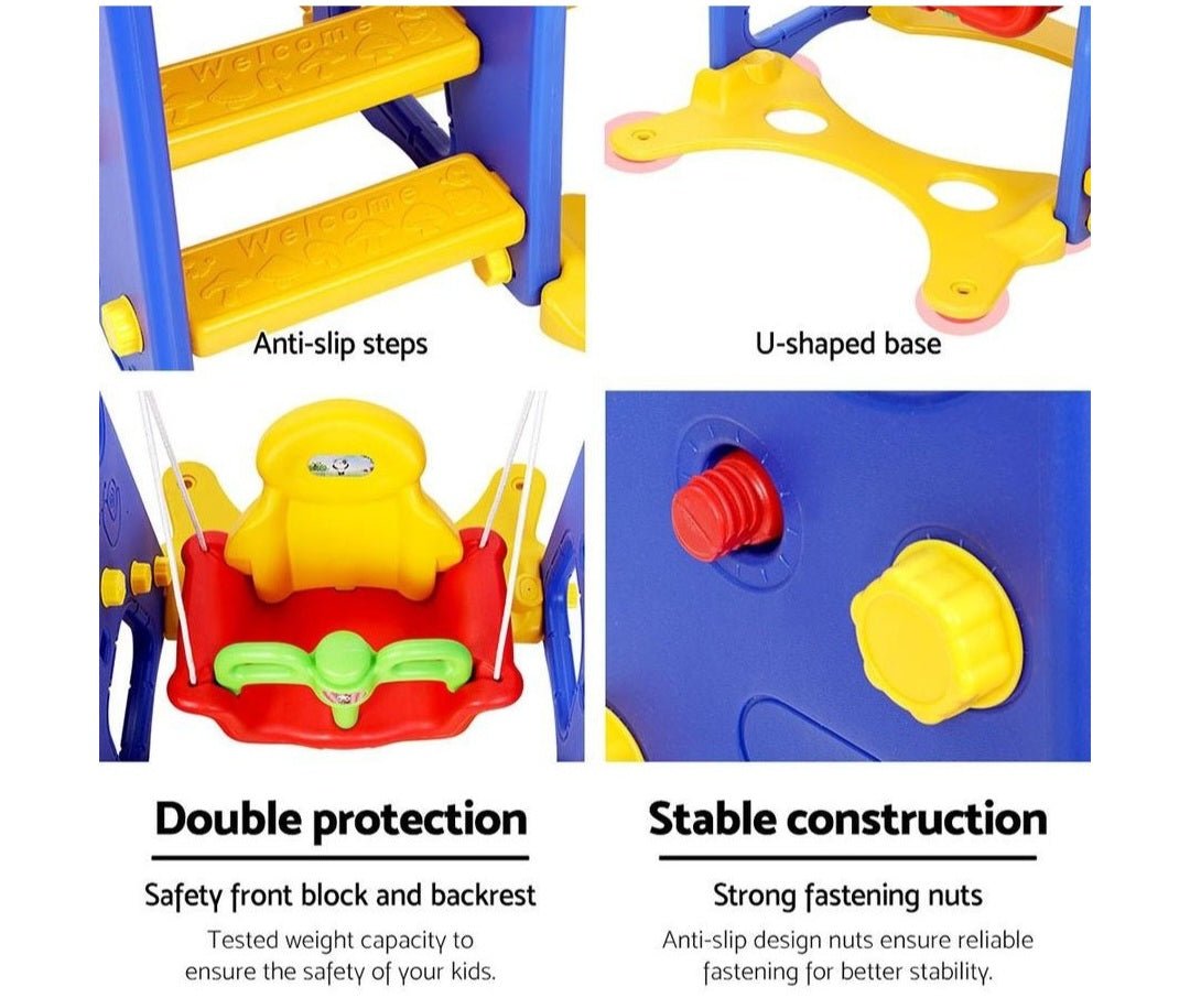 Keezi Kids Baby, Toddler Slide Swing Set & Basketball Hoop Sports Outdoor/Indoor Portable Toys. Adjustable Height. for kids outdoor play - PlayScapes Australia