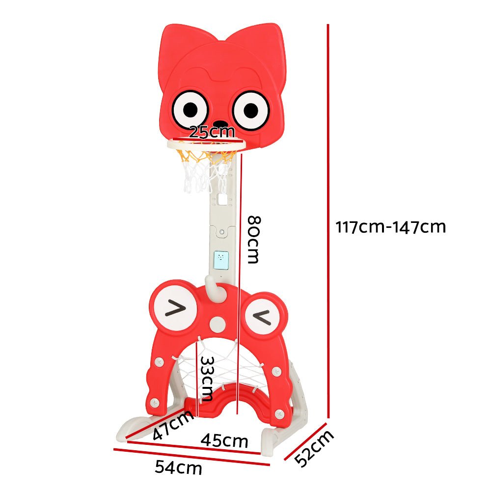 Keezi Kids Basketball Hoop Stand Adjustable 5 - in - 1 Sports Center Toys Set Red for kids outdoor play - PlayScapes Australia