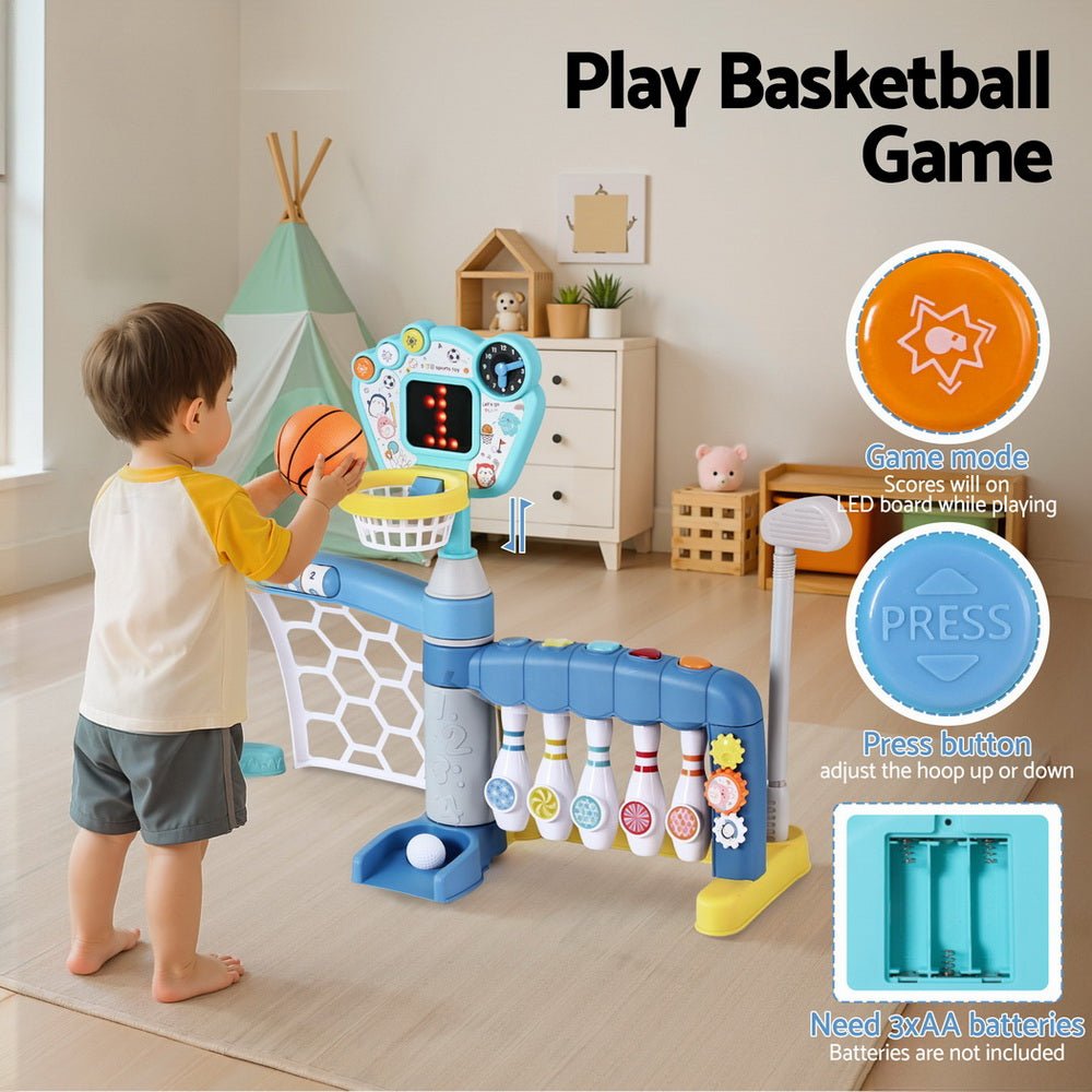 Keezi Kids Basketball Hoop Stand Bowling Baseball Golf Game Sports Toys Set Blue for kids outdoor play - PlayScapes Australia