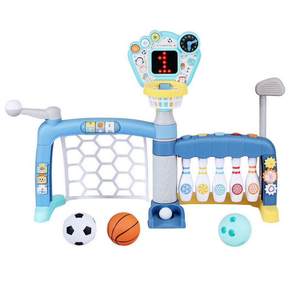 Keezi Kids Basketball Hoop Stand Bowling Baseball Golf Game Sports Toys Set Blue for kids outdoor play - PlayScapes Australia