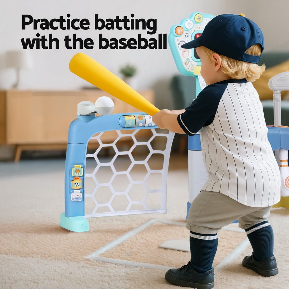 Keezi Kids Basketball Hoop Stand Bowling Baseball Golf Game Sports Toys Set Blue for kids outdoor play - PlayScapes Australia