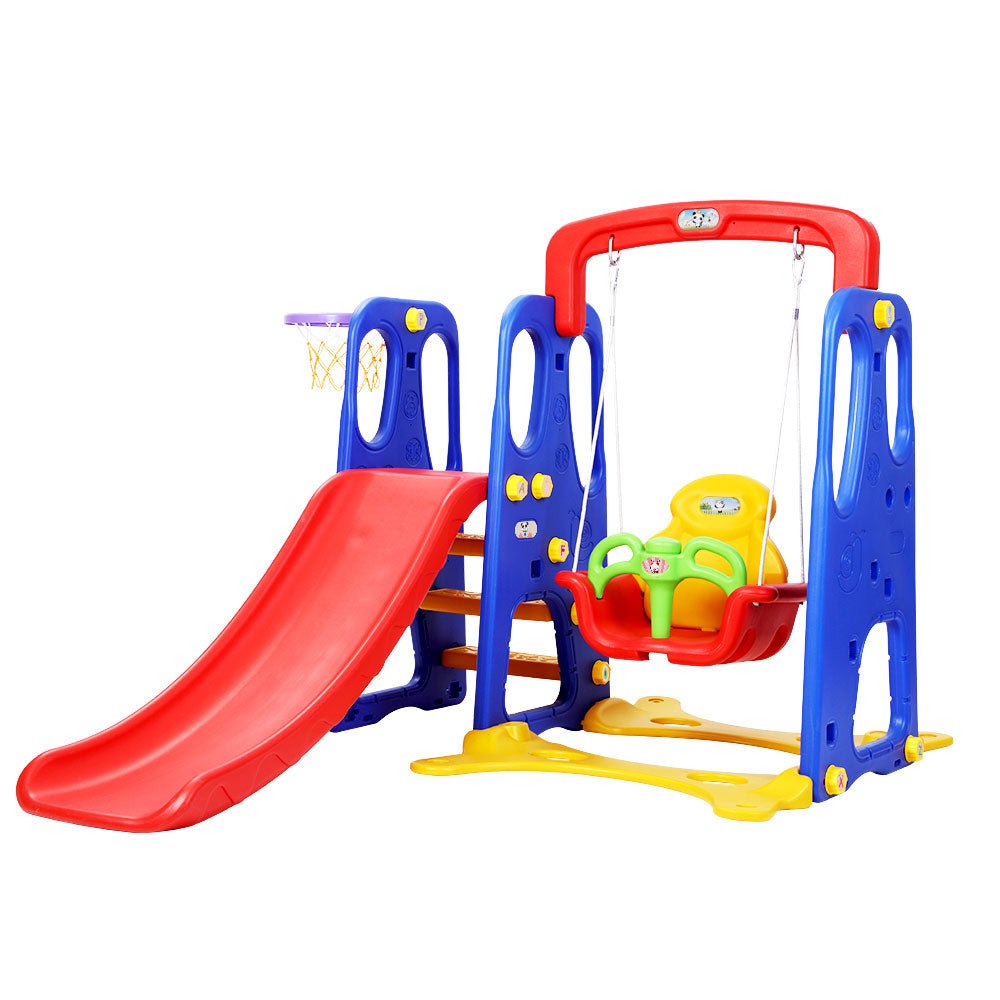 Keezi Kids Eco - Friendly, Bright Coloured, Infant, Toddler Slide Swing & Basketball Hoop Set. Playground Toys 120cm for kids outdoor play - PlayScapes Australia