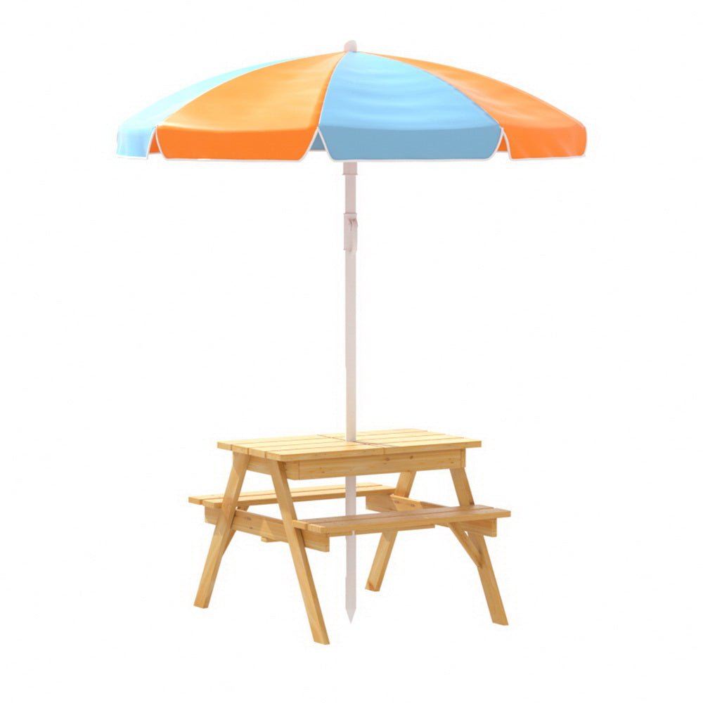 Keezi Kids Outdoor Table and Chairs Picnic Bench Umbrella Set Water Sand Pit Box for kids outdoor play - PlayScapes Australia