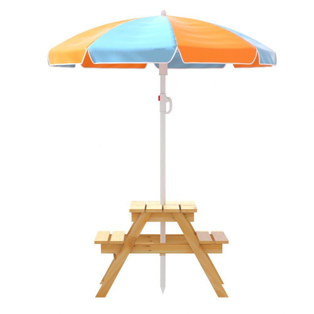 Keezi Kids Outdoor Table and Chairs Picnic Bench Umbrella Set Water Sand Pit Box for kids outdoor play - PlayScapes Australia