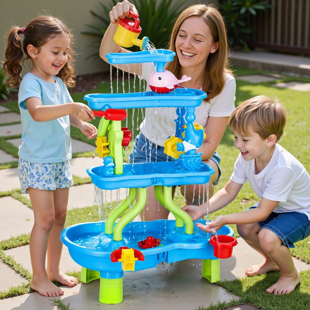 Keezi Kids Sand and Water Table 4 - Tier Waterfall Sandpit Toys Beach Shovel for kids outdoor play - PlayScapes Australia