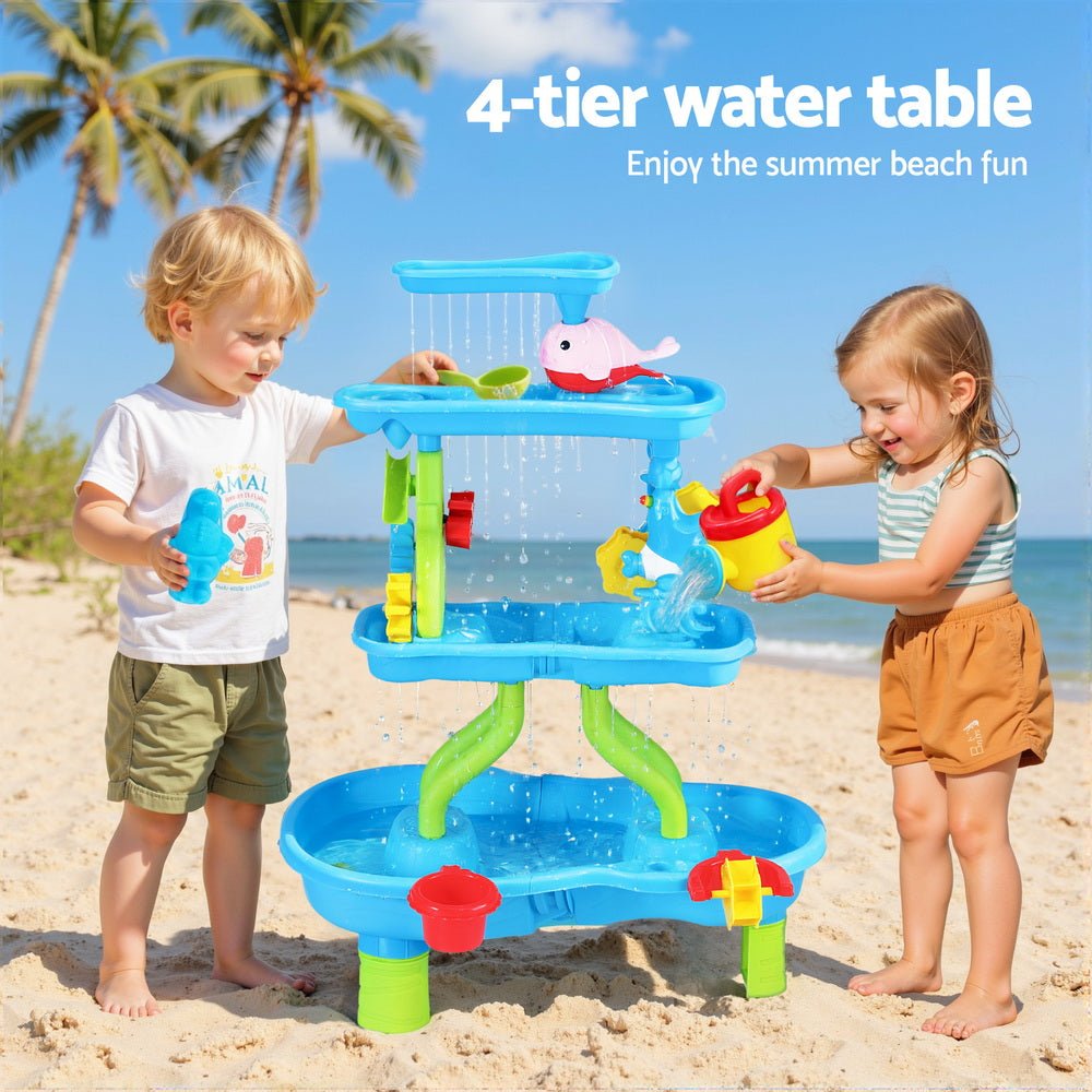 Keezi Kids Sand and Water Table 4 - Tier Waterfall Sandpit Toys Beach Shovel for kids outdoor play - PlayScapes Australia