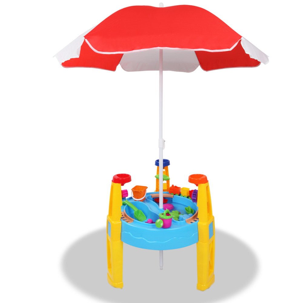 Keezi Kids Sandpit Pretend Play Set Water Sand Table Children Outdoor Toy Umbrella for kids outdoor play - PlayScapes Australia