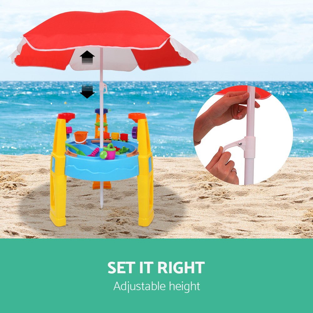 Keezi Kids Sandpit Pretend Play Set Water Sand Table Children Outdoor Toy Umbrella for kids outdoor play - PlayScapes Australia
