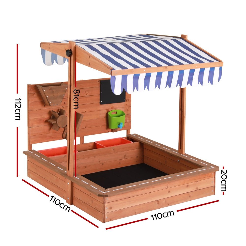 Keezi Kids Sandpit Wooden Canopy Sandbox With Cover Funnel Outdoor Toys 110cm for kids outdoor play - PlayScapes Australia