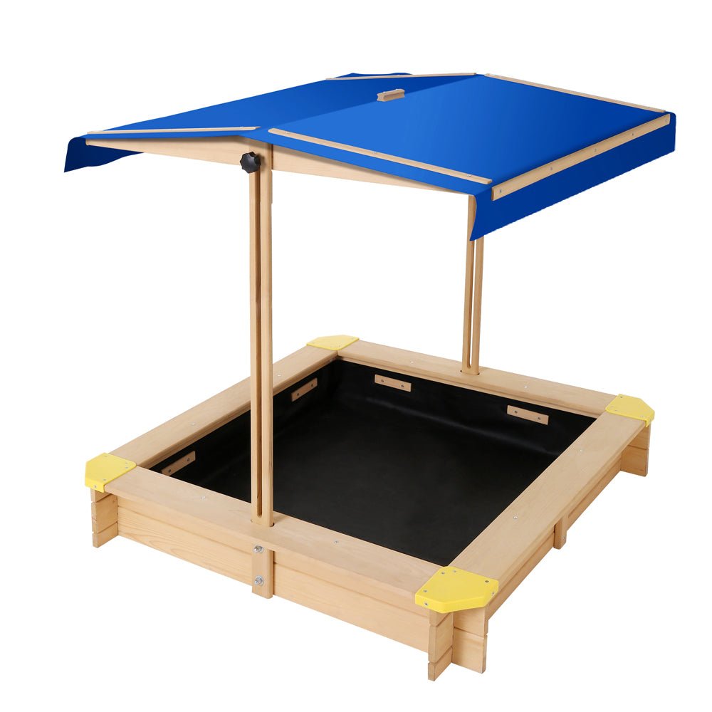 Keezi Kids Sandpit Wooden Sandbox Sand Pit with Canopy Bench Seat Toys 101cm for kids outdoor play - PlayScapes Australia