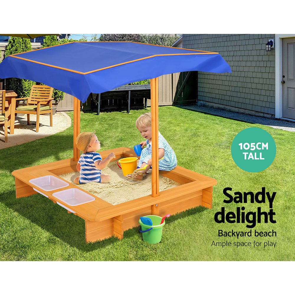 Keezi Kids Sandpit Wooden Sandbox Sand Pit with Canopy Water Basin Toys 103cm for kids outdoor play - PlayScapes Australia