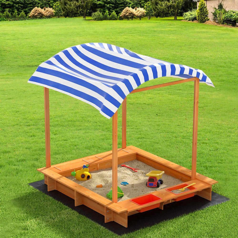 Keezi Kids Sandpit Wooden Sandbox Sand Pit with Canopy Water Basin Toys 146cm for kids outdoor play - PlayScapes Australia