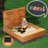 Keezi Kids Sandpit Wooden Sandbox Sand Pit with Cover Funnel Outdoor Toys 120cm for kids outdoor play - PlayScapes Australia