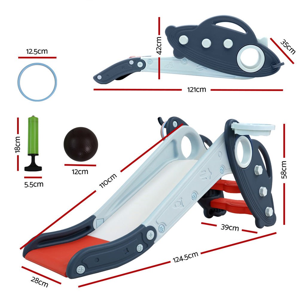 Keezi Kids Slide Set Basketball Hoop Rings Outdoor Playground Toys 110cm Blue for kids outdoor play - PlayScapes Australia