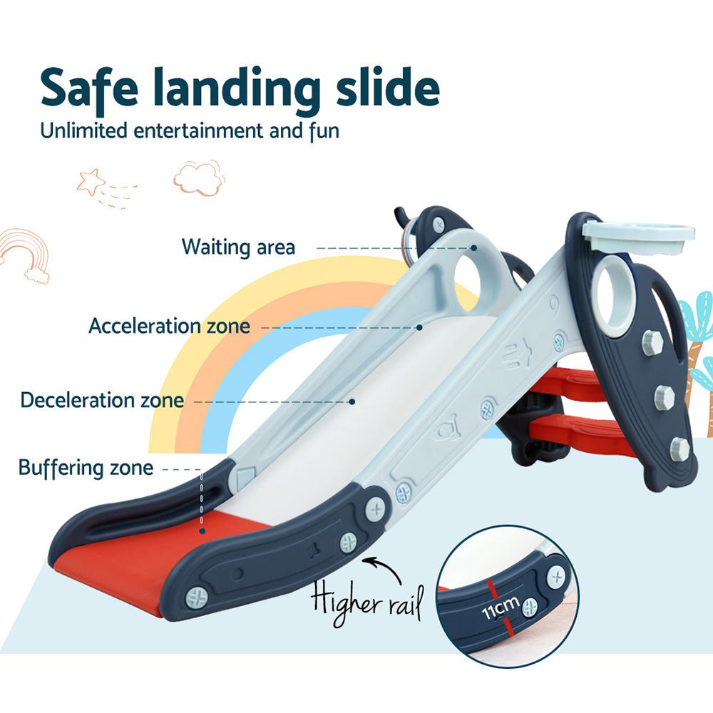 Keezi Kids Slide Set Basketball Hoop Rings Outdoor Playground Toys 110cm Blue for kids outdoor play - PlayScapes Australia