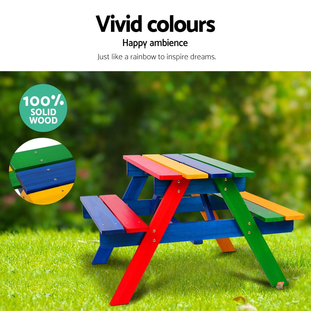 Keezi Kids Wooden Picnic Table Set with Umbrella for kids outdoor play - PlayScapes Australia