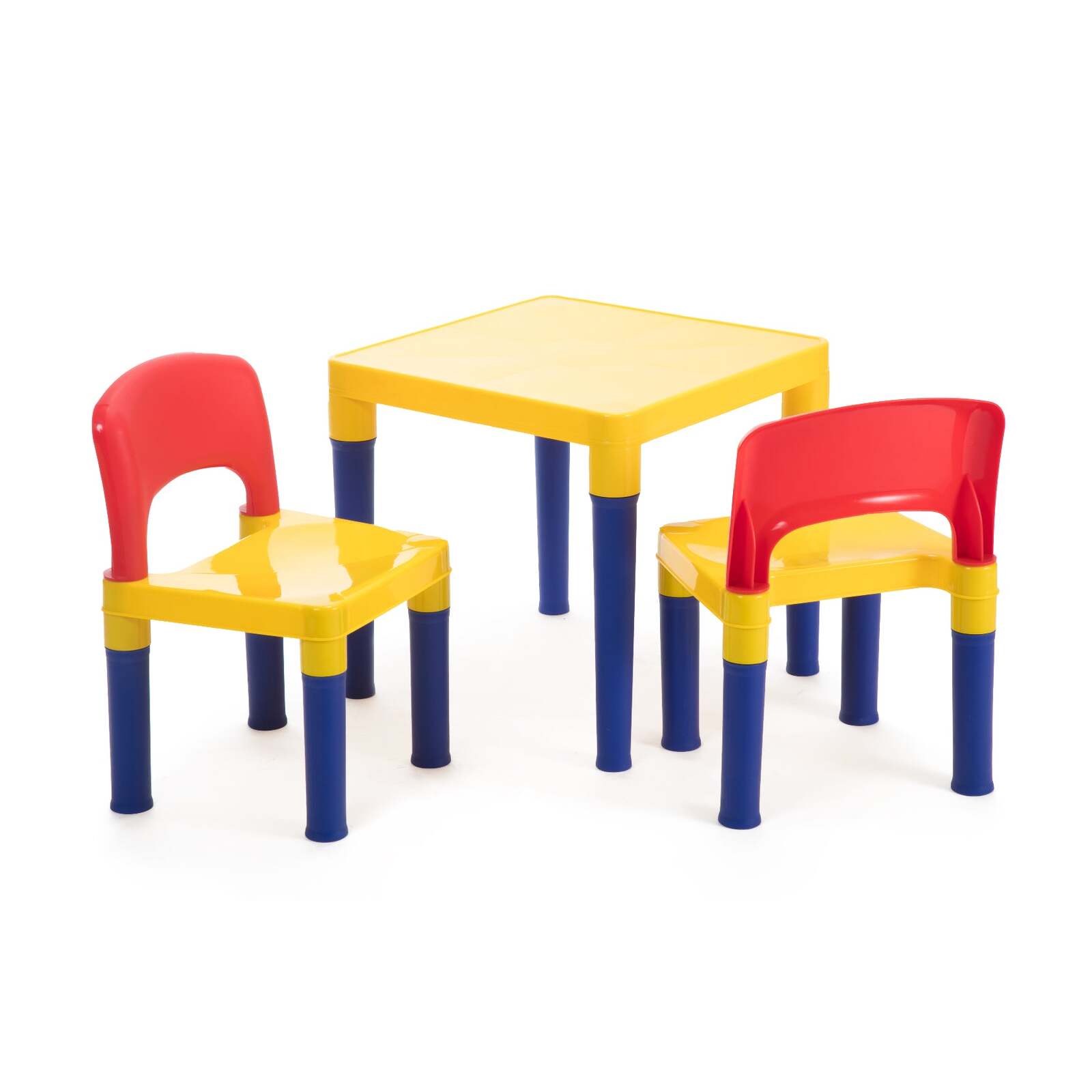 Kids Table & 2 Chairs Plastic Set (Blue, Red & Yellow) for kids outdoor play - PlayScapes Australia