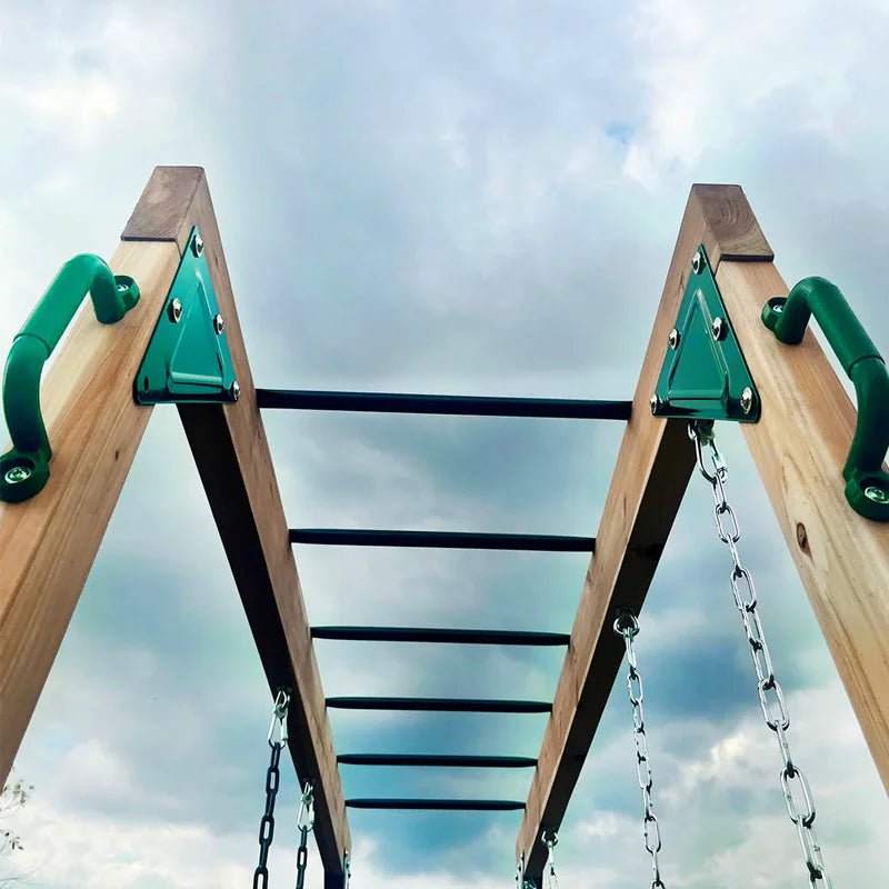 Lifespan Kids Daintree 2 - in - 1 Monkey Bars & Swing Set. Adjustable. High Quality Weather Protected Timber. for kids outdoor play - PlayScapes Australia