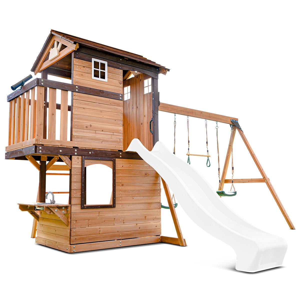 Lifespan Kids Darlington Swing Set & Play Centre with 2.2m Slide (White) for kids outdoor play - PlayScapes Australia