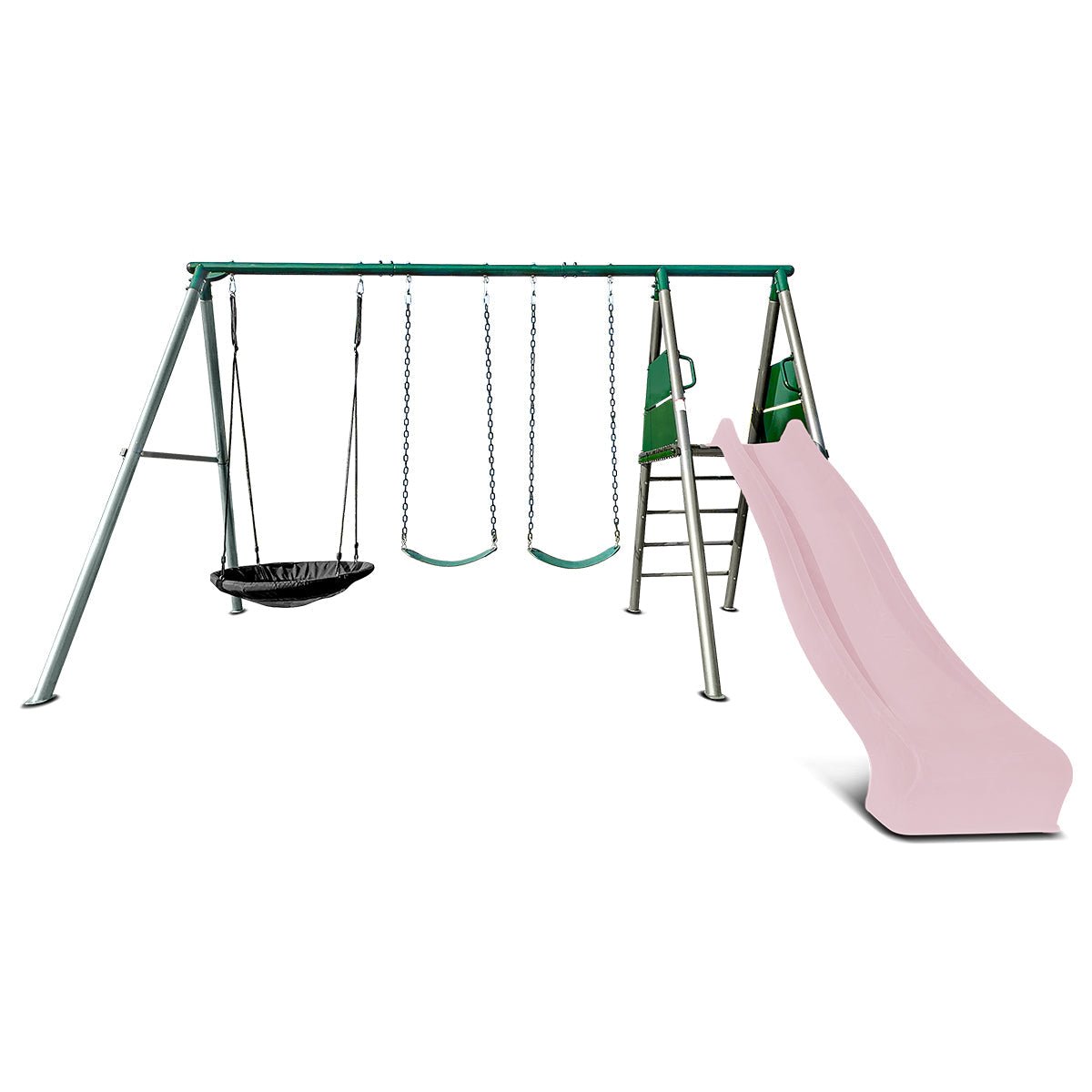 Lifespan Kids Europa Commercial Grade Steel Swing Set with Climb & 2.2m Slide (Pastel Pink) for kids outdoor play - PlayScapes Australia