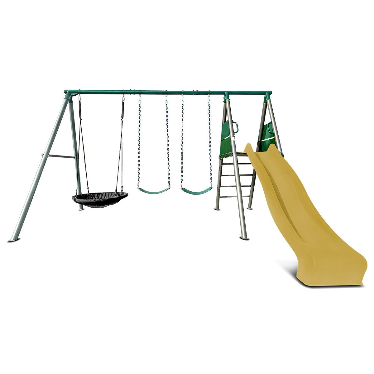 Lifespan Kids Europa Commercial Grade Steel Swing Set with Climb & 2.2m Slide (Yellow) for kids outdoor play - PlayScapes Australia