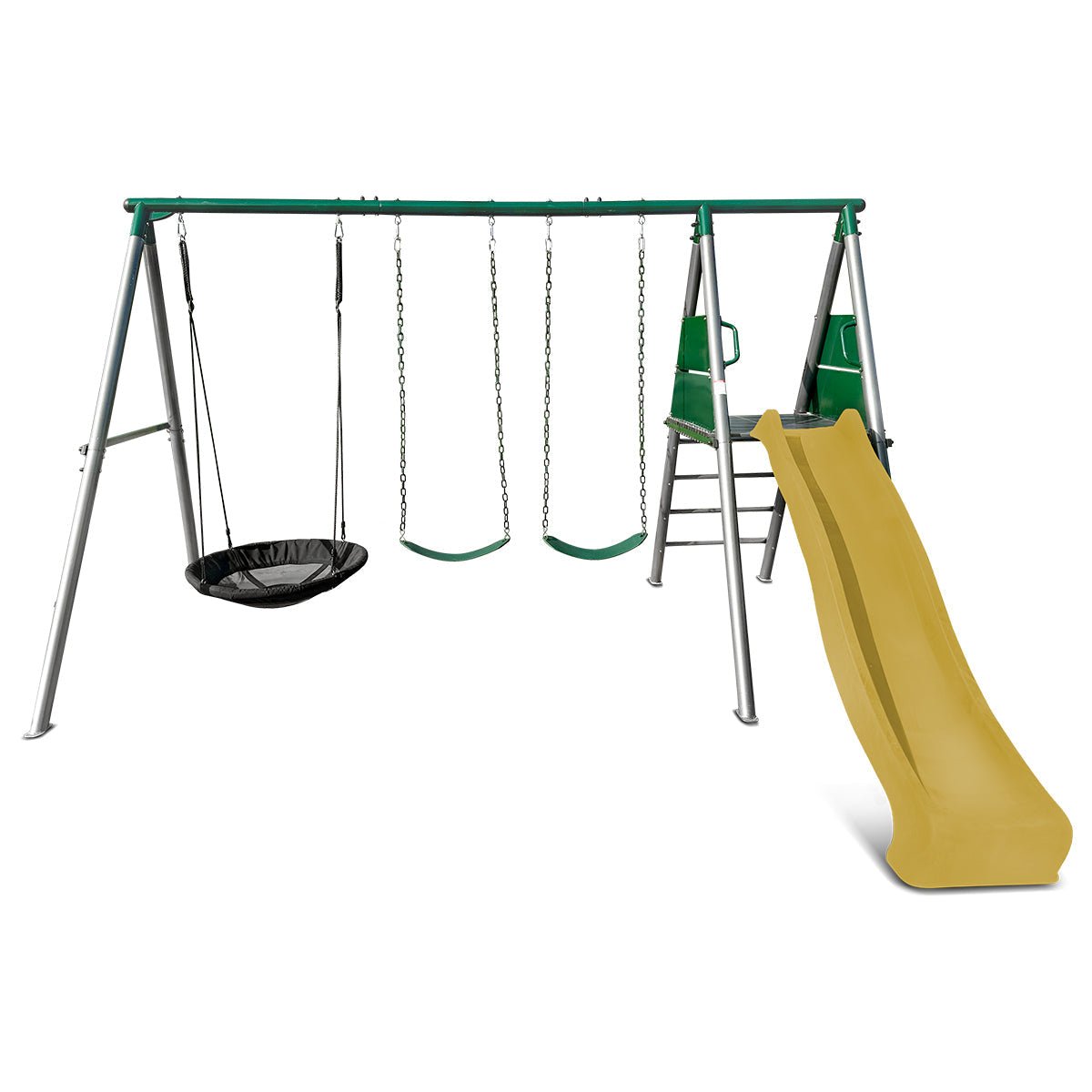 Lifespan Kids Europa Commercial Grade Steel Swing Set with Climb & 2.2m Slide (Yellow) for kids outdoor play - PlayScapes Australia