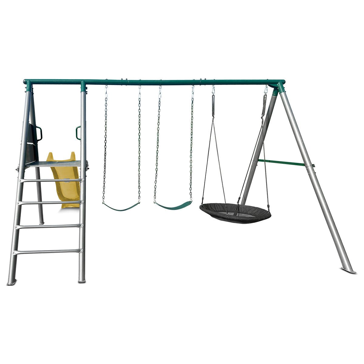 Lifespan Kids Europa Commercial Grade Steel Swing Set with Climb & 2.2m Slide (Yellow) for kids outdoor play - PlayScapes Australia
